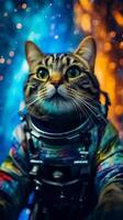 The astronaut cat soars through a vast galaxy. Exploring the wonders of space. . photo