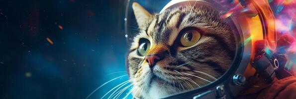 The astronaut cat soars through a vast galaxy. Exploring the wonders of space. . photo