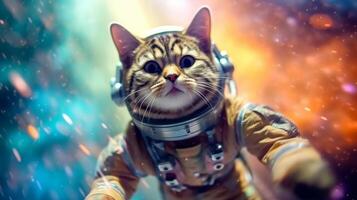 The astronaut cat soars through a vast galaxy. Exploring the wonders of space. . photo