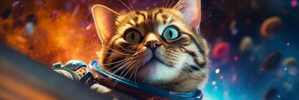 The astronaut cat soars through a vast galaxy. Exploring the wonders of space. . photo