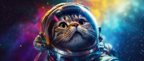 The astronaut cat soars through a vast galaxy. Exploring the wonders of space. . photo