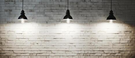 White brick wall with a lamp on the background of stone tiles. . photo
