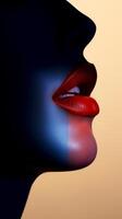 Minimalist silhouette of female lips. . photo