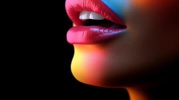 Minimalist silhouette of female lips. . photo