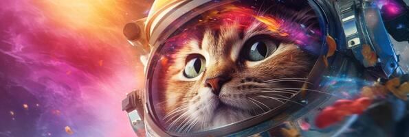 The astronaut cat soars through a vast galaxy. Exploring the wonders of space. . photo