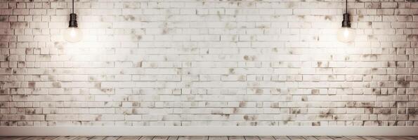 White brick wall with a lamp on the background of stone tiles. . photo