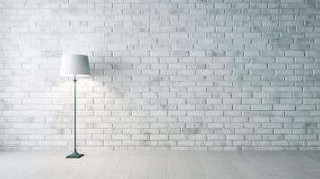 White brick wall with a lamp on the background of stone tiles. . photo
