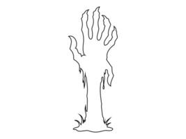 Black outline of creepy zombie hand isolated on a white background. Eerie monster hand. Concept of horror, Halloween, creepy design. Print, design element, coloring page. Graphic art vector