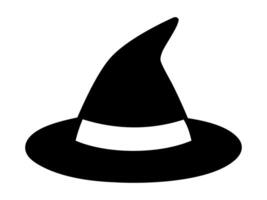 Black silhouette of a witch hat isolated on a white background. Wizard pointed hat. Concept of Halloween accessory, magic symbol, minimalist style, festive decor. Print, icon, design element. vector