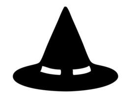 Black silhouette of a witch hat isolated on a white background. Wizard pointed hat. Concept of Halloween accessory, magic symbol, minimalist style, festive decor. Print, icon, design element. vector