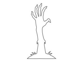 Black outline of creepy zombie hand isolated on a white background. Eerie monster hand. Concept of horror, Halloween, creepy design. Print, design element, coloring page. Graphic art vector