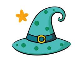 Witch hat isolated on a white background. Hand drawn Wizard pointed hat. Concept of Halloween, Magic, Wizard Accessory, Fantasy Icon, Festive Design. Print, design element vector