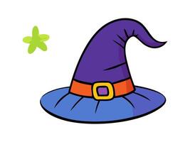Witch hat isolated on a white background. Hand drawn Wizard pointed hat. Concept of Halloween, Magic, Wizard Accessory, Fantasy Icon, Festive Design. Print, design element vector