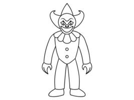 Black outline of evil clown with a creepy grin isolated on a white background. Concept of Halloween, circus performer, horror, spooky character. Print, art, design element, illustration vector