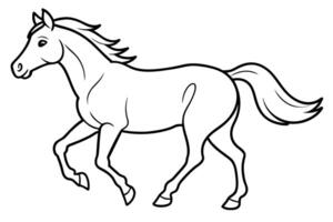 Black and white outline illustration of a running horse isolated on a white background. Concept of wild animal illustration, minimalist style. Print, icon, logo, element for design vector
