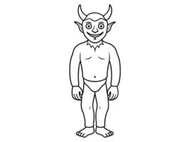 Black outline of devil character isolated on a white background. Concept of Halloween, fantasy creature, mythical demon, villainous imp, digital art. Print, illustration, design element vector