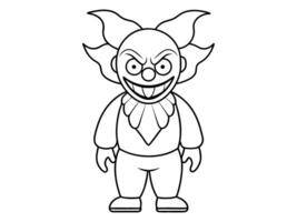 Black outline of evil clown with a creepy grin isolated on a white background. Concept of Halloween, circus performer, horror, spooky character. Print, art, design element, illustration vector