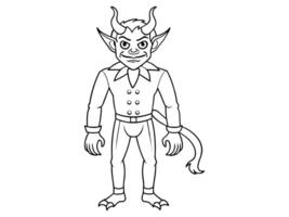Black outline of devil character isolated on a white background. Concept of Halloween, fantasy creature, mythical demon, villainous imp, digital art. Print, illustration, design element vector
