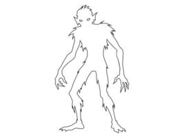 Black outline of scary cartoon zombie creature isolated on a white background. Concept of undead monsters, horror illustration, Halloween character, spooky design element. Print, art vector