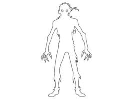 Black outline of scary cartoon zombie creature isolated on a white background. Concept of undead monsters, horror illustration, Halloween character, spooky design element. Print, art vector