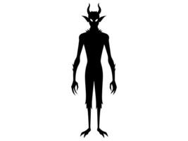 Black silhouette of devil character isolated on a white background. Concept of Halloween, fantasy creature, mythical demon, villainous imp, digital art. Print, illustration, design element vector