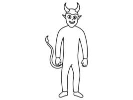 Black outline of devil character isolated on a white background. Concept of Halloween, fantasy creature, mythical demon, villainous imp, digital art. Print, illustration, design element vector