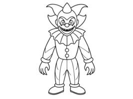 Black outline of evil clown with a creepy grin isolated on a white background. Concept of Halloween, circus performer, horror, spooky character. Print, art, design element, illustration vector