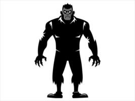 Black silhouette of Frankenstein monster isolated on a white background. Concept of Halloween, horror character, comic style, spooky creature. Print, icon, design element vector