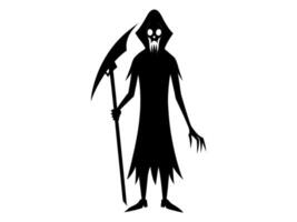 Black silhouette of the Grim Reaper isolated on a white background. Concept of death, spooky figure, minimalist style, Halloween. Print, digital art, illustration, design element vector