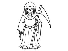 Black outline of the Grim Reaper isolated on a white background. Concept of death, spooky figure, minimalist style, Halloween. Print, digital art, illustration, design element vector