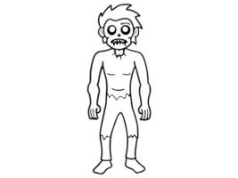 Black outline of scary cartoon zombie creature isolated on a white background. Concept of undead monsters, horror illustration, Halloween character, spooky design element. Print, art, coloring page vector