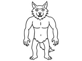 Black outline of cartoon werewolf isolated on a white background. Concept of Halloween character, mythical creature, monster, horror, fantasy, nightmare. Print, design element, illustration vector