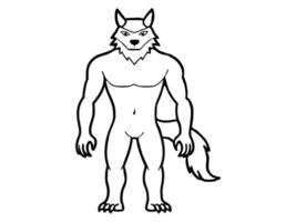 Black outline of cartoon werewolf isolated on a white background. Concept of Halloween character, mythical creature, monster, horror, fantasy, nightmare. Print, design element, illustration vector