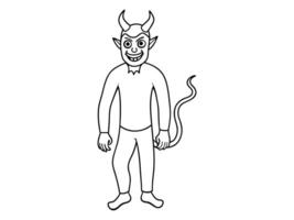 Black outline of devil character isolated on a white background. Concept of Halloween, fantasy creature, mythical demon, villainous imp, digital art. Print, illustration, design element vector