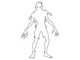Black outline of scary cartoon zombie creature isolated on a white background. Concept of undead monsters, horror illustration, Halloween character, spooky design element. Print, art vector