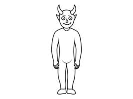 Black outline of devil character isolated on a white background. Concept of Halloween, fantasy creature, mythical demon, villainous imp, digital art. Print, illustration, design element vector