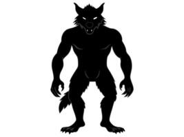 Black silhouette of a werewolf isolated on a white background. Concept of Halloween character, mythical creature, monster, horror, fantasy, nightmare. Print, design element, illustration vector