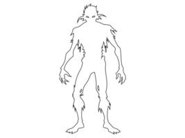 Black outline of scary cartoon zombie creature isolated on a white background. Concept of undead monsters, horror illustration, Halloween character, spooky design element. Print, art vector