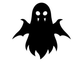 Black silhouette of ghost isolated on white background. Concept of spooky spirit, Halloween symbol, minimalist style, eerie apparition, horror, sinister poltergeist. Print, icon, design element vector