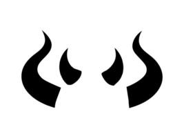 Black silhouette of devil horns with a curved shape design. Demon Horns. Halloween, evil, fantasy, spooky concept. Isolated on white background. Print, design element. vector