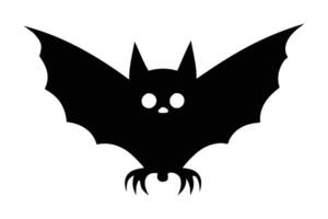 Black silhouette of a bat isolated on a white background. Concept of nocturnal wildlife, Halloween symbol, minimalist style, mysterious creature. Print, icon, design element. vector