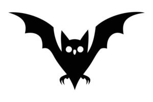 Black silhouette of a bat isolated on a white background. Concept of nocturnal wildlife, Halloween symbol, minimalist style, mysterious creature. Print, icon, design element. vector