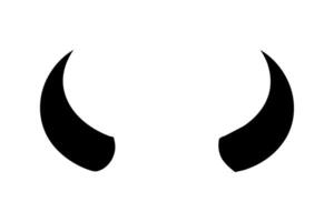 Black silhouette of devil horns with a curved shape design. Demon Horns. Halloween, evil, fantasy, spooky concept. Isolated on white background. Print, design element. vector