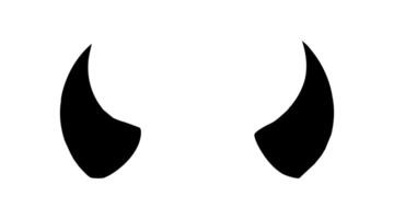 Black silhouette of devil horns with a curved shape design. Demon Horns. Halloween, evil, fantasy, spooky concept. Isolated on white background. Print, design element. vector