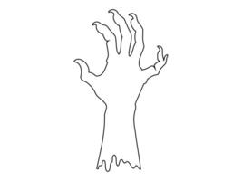 Black outline of creepy zombie hand isolated on a white background. Eerie monster hand. Concept of horror, Halloween, creepy design. Print, design element, coloring page. Graphic art vector