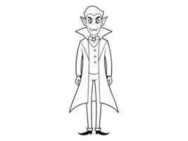Black outline of vampire character isolated on white background. Concept of Halloween, Dracula, spooky figure, minimalist style, fantasy creature. Print, icon, design element, coloring page vector