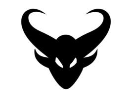 Black silhouette of a devil face isolated on a white background. Demon head with horns. Concept of Halloween, monster, fantasy, minimalist style, fierce, evil. Print, icon, design element. vector