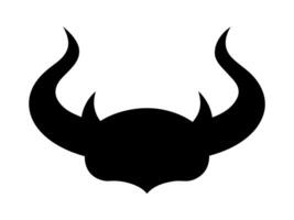 Black silhouette of devil horns with a curved shape design. Demon Horns. Concept of Halloween, evil, fantasy, spooky, horror. Isolated on white background. Print, design element. vector