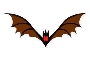 Black silhouette of a bat with glowing eyes and spread wings isolated on a white background. Concept of nocturnal wildlife, Halloween symbol, minimalist style. Print, icon, design element. vector
