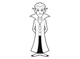 Black outline of vampire character isolated on white background. Concept of Halloween, Dracula, spooky figure, minimalist style, fantasy creature. Print, icon, design element, coloring page vector